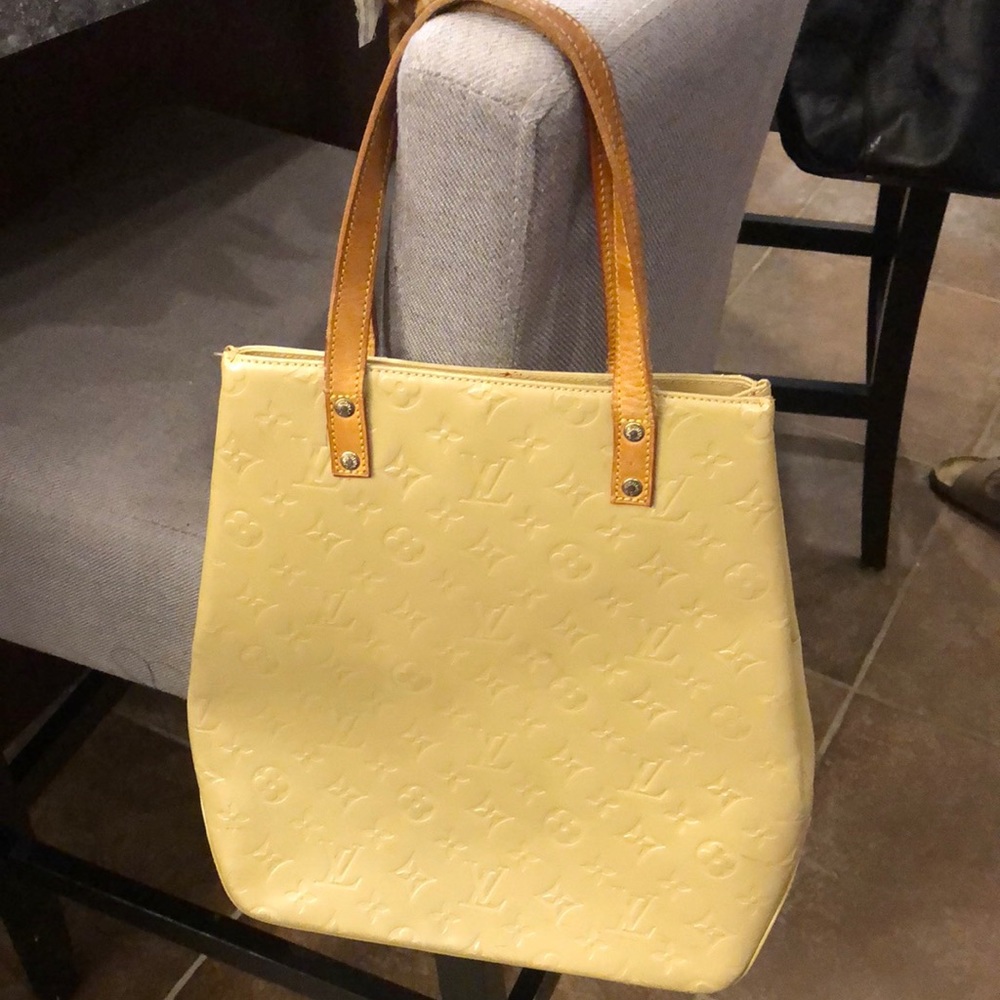 Louis Vuitton Monogram Vernis Yellow Leather Tote